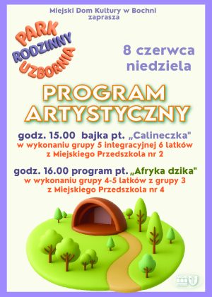 Plakat informujący o programie artystycznym przygotowanym przez dzieci z miejskiego przedszkola nr 2 i 4 - szczegóły w poście