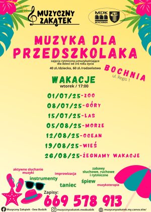 Muzyka dla przedszkolaka - wakacyjny harmonogram