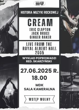 Plakat informujący o kolejnym spotkaniu z cyklu Historia muzyki rockowej - szczegóły w poście