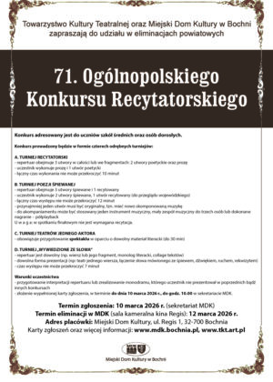 71 Ogólnopolski Konkurs Recytatorski - szczegóły w poście