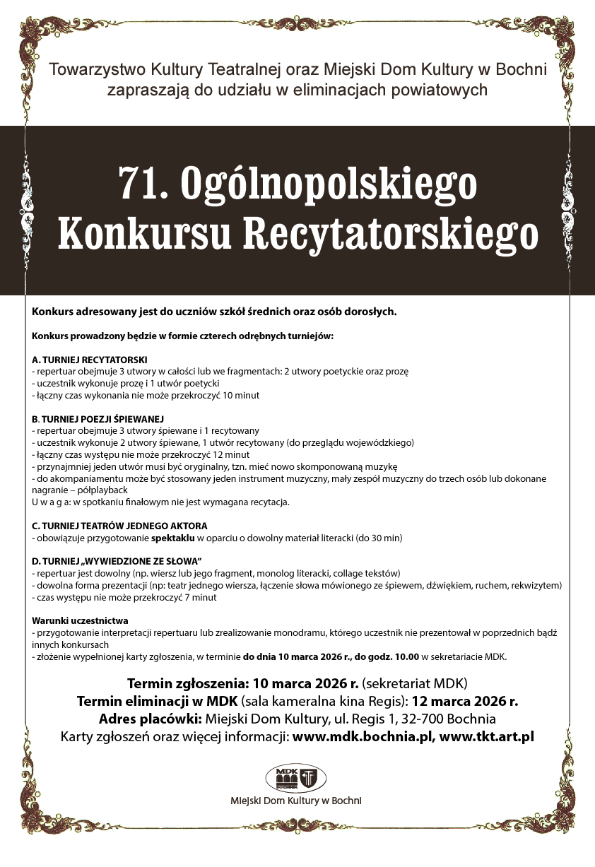 71 Ogólnopolski Konkurs Recytatorski - szczegóły w poście